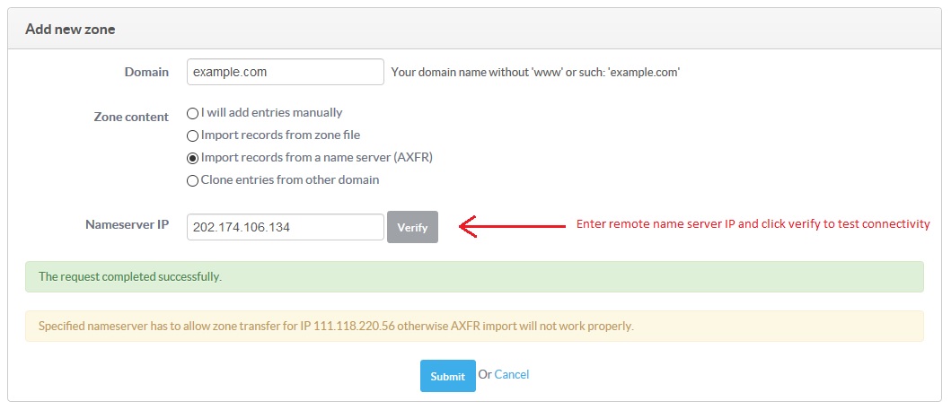 Select import via AXFR